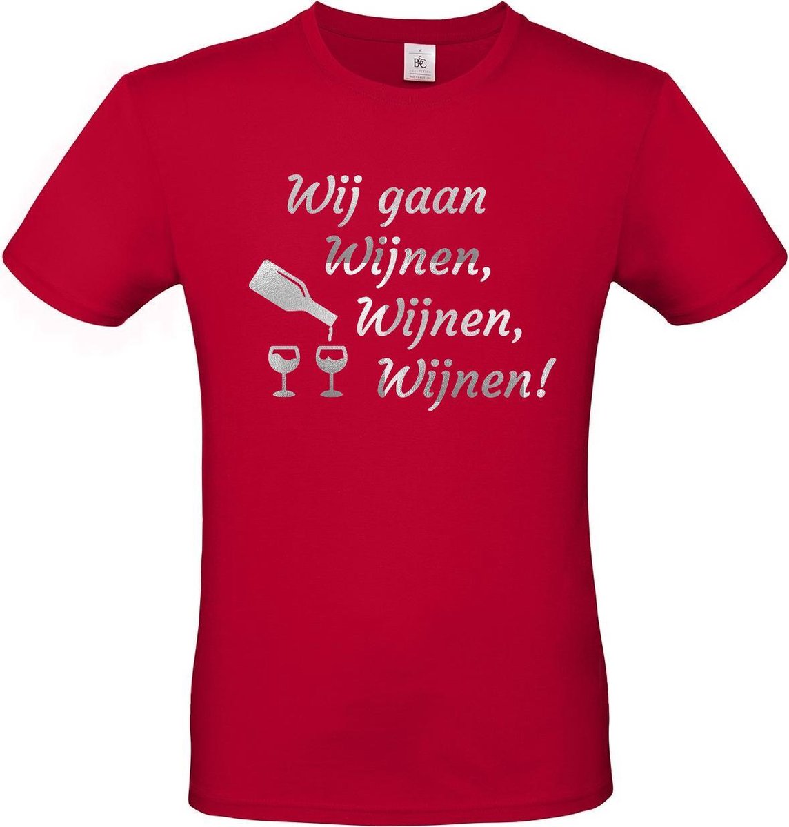 T-shirt met opdruk “Wij gaan Wijnen, wijnen, wijnen!” | Meiland collectie | Rood T-shirt met zilverkleurige opdruk. | Herojodeals
